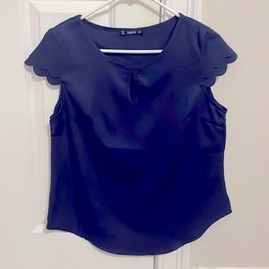NWOT - SHEIN- Navy Blue Scalloped Sleeve Keyhole S/S Shirt - Small.